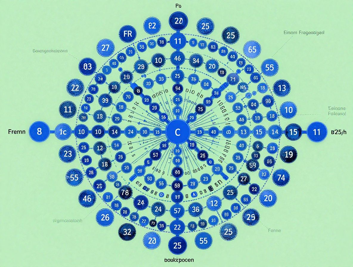 Abstrakte Visualisierung personalisierter Erkenntnisse aus einem Fragebogen – ein Netzwerk aus verbundenen Datenpunkten und Kreisen in blau-grünen Farbtönen auf dunklem Hintergrund